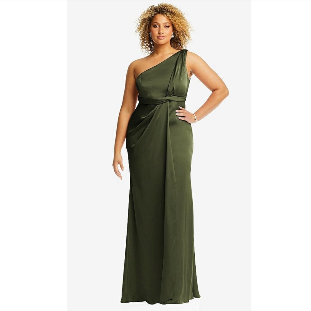 Dessy Collection: ONE-SHOULDER DRAPED TWIST EMPIRE WAIST TRUMPET GOWN (NWOT)
